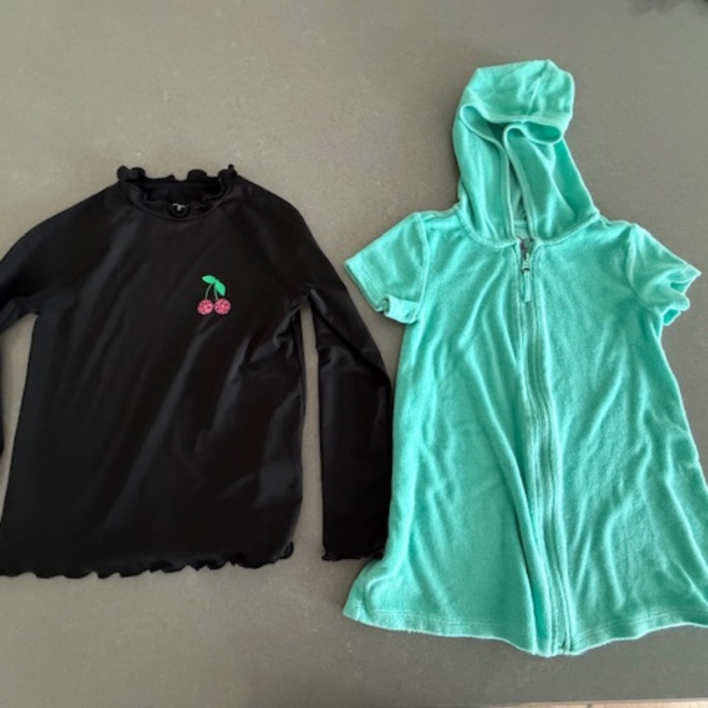 Little Girl Size 5 (XS) Swim Terry Cloth Zip Up and Rash Guard